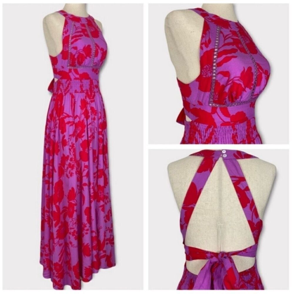 Abel the Label Charlotte Maxi Dress Halter Tie Back Flowy size XS‎
